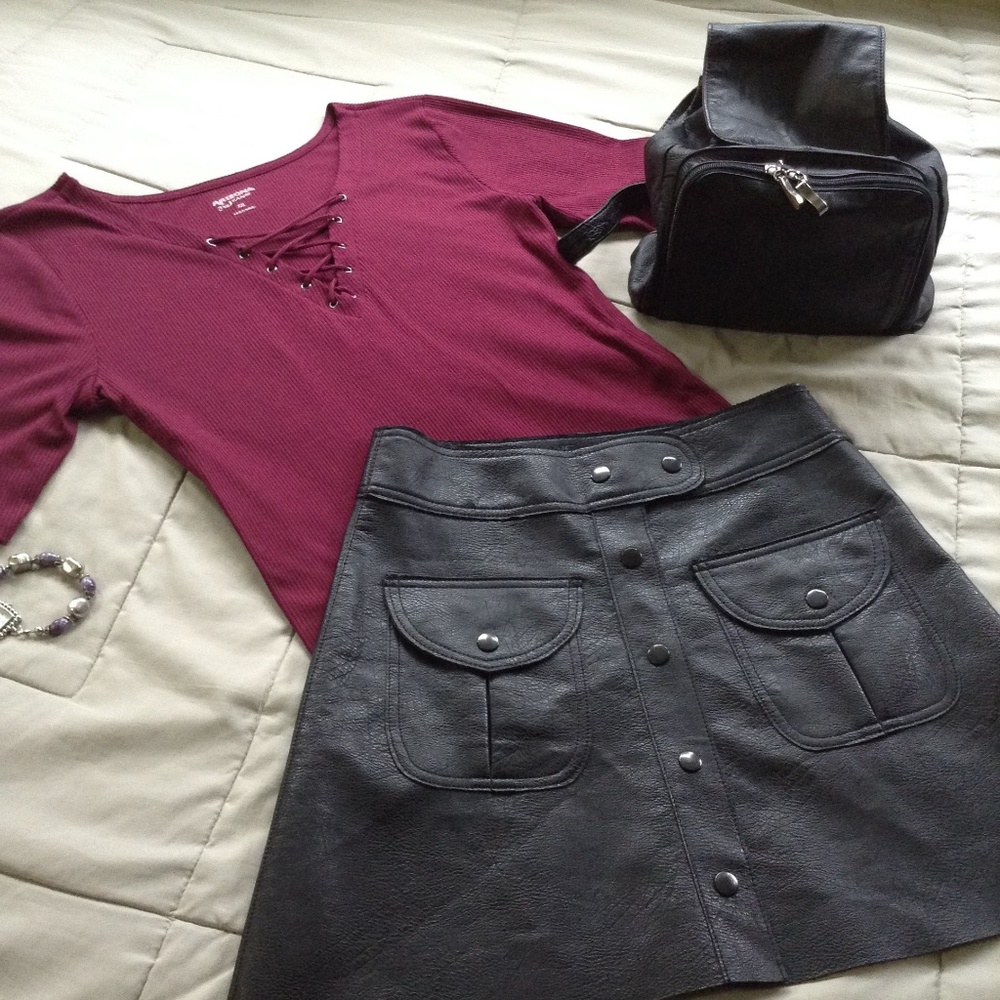 NWT Womens Black Zara Faux Leather Button-Up Skirt